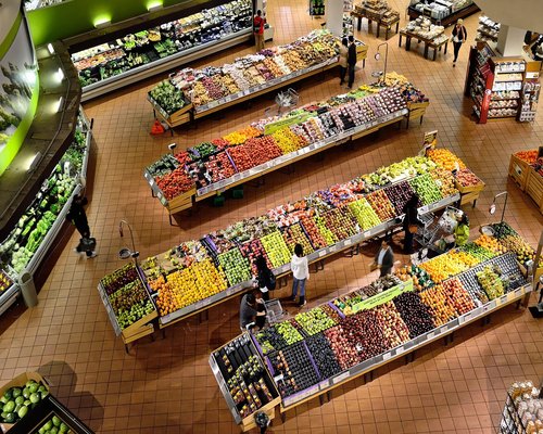 Fresh vegetables and fruit displayed at a market